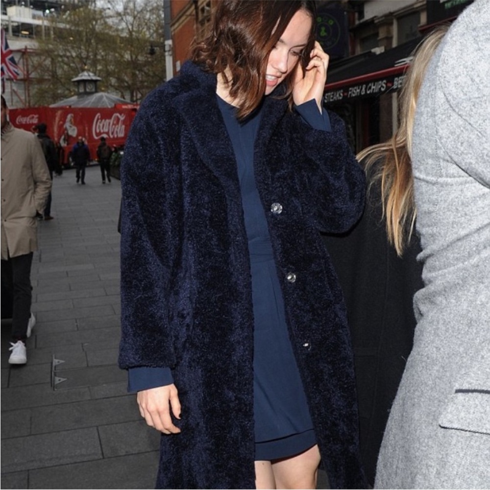 Whistles Navy Teddy Cocoon Coat